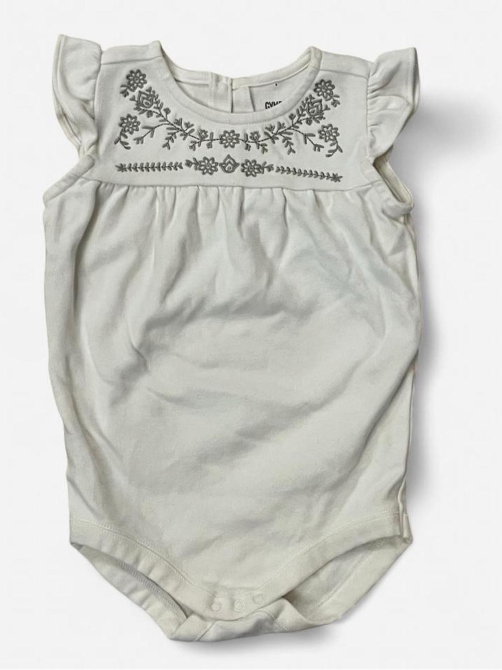 Gymboree White and Grey Floral Embroidered Bodysuit